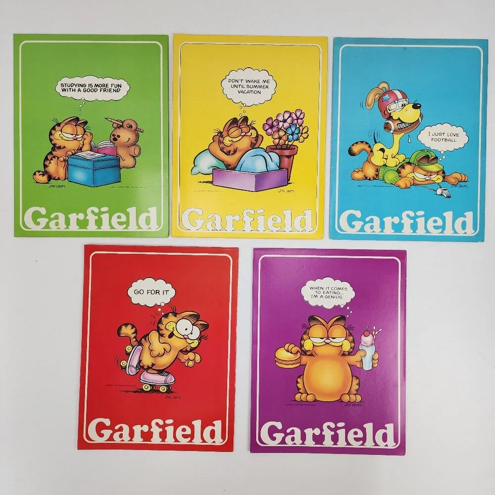 Lot of 5 Vtg 1978 80s Mead Portfolio 3328 Garfield the Cat & Odie Dog Folders